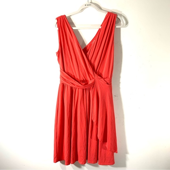 Garnet Hill Goddess Siren Knit Dress Coral Surplice - Picture 2 of 10
